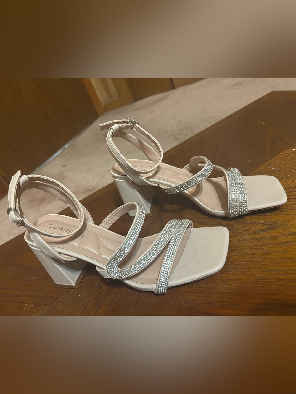 Sparkle Strappy Block Heel Sandals - Nude